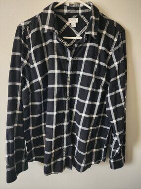 J.Crew Black White Plaid Flannel Button Down Shirt Size XL